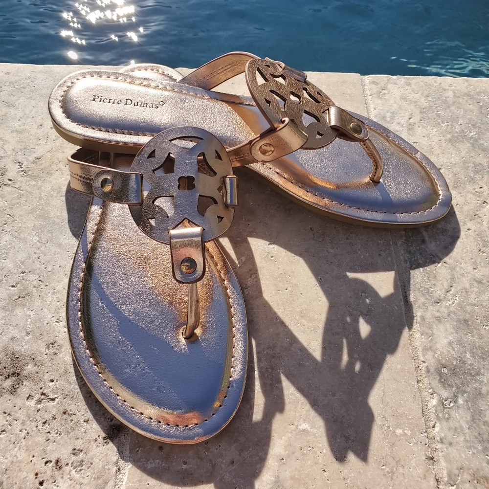 "Limit" rose gold designer flat sandals - NWT